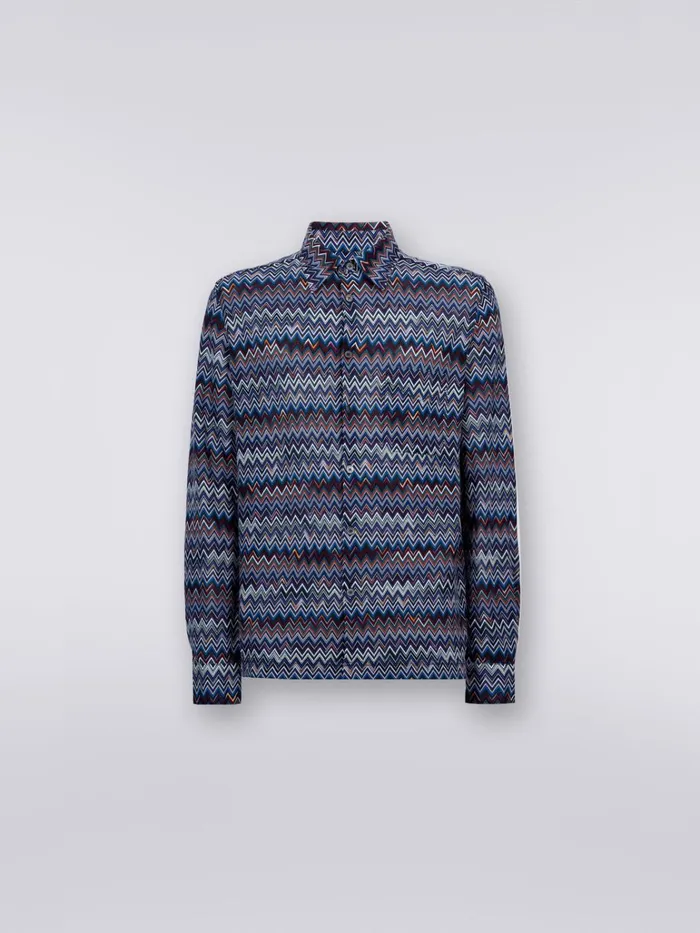 Men LongSleeved Shirt In Cotton And Viscose Chevron Navy Blue Missoni Shirts