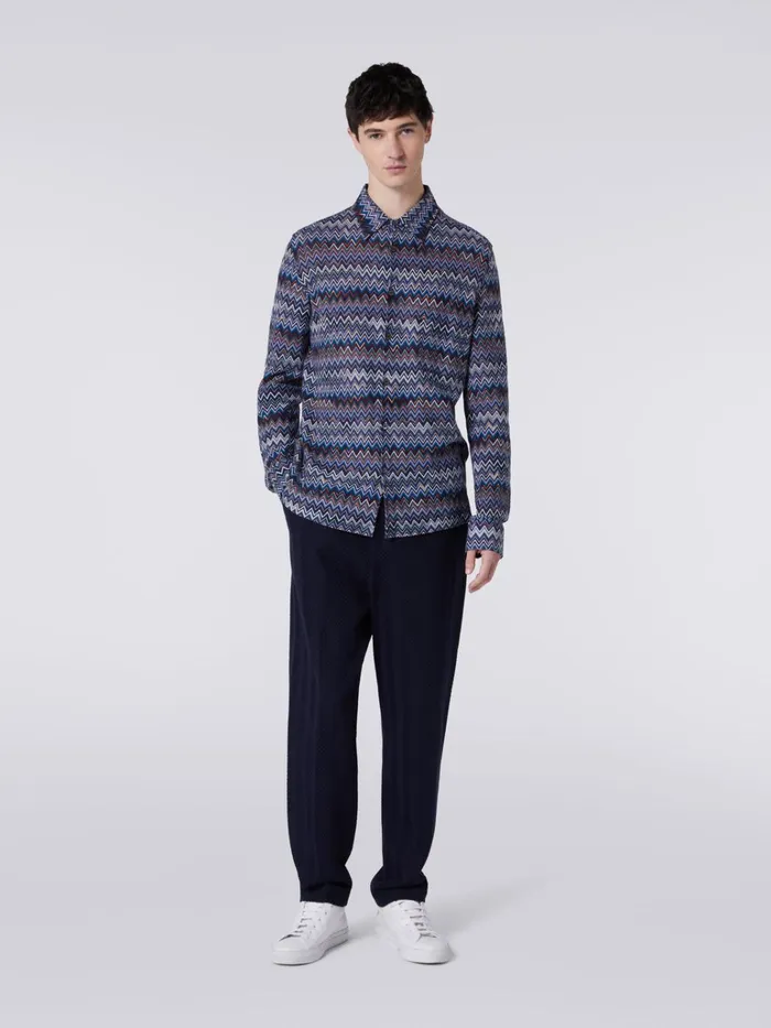 Men LongSleeved Shirt In Cotton And Viscose Chevron Navy Blue Missoni Shirts Men LongSleeved Shirt In Cotton And Viscose Chevron Navy Blue Missoni Shirts