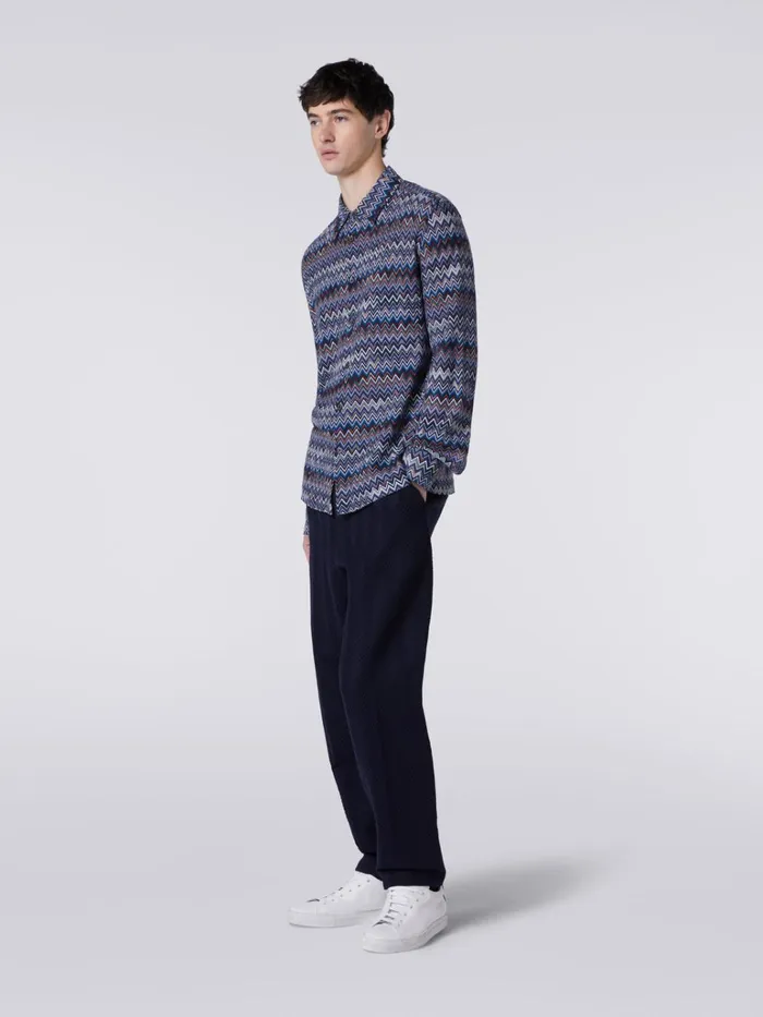 Men LongSleeved Shirt In Cotton And Viscose Chevron Navy Blue Missoni Shirts Men LongSleeved Shirt In Cotton And Viscose Chevron Navy Blue Missoni Shirts
