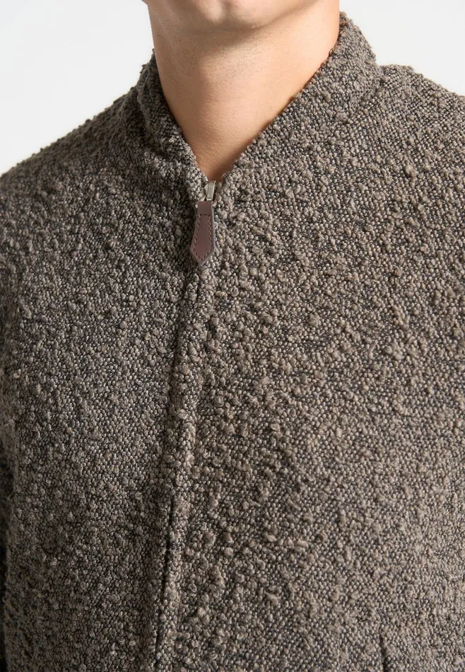 Men Manire De Voir Boucle Zip Through Bomber Jacket Brown
