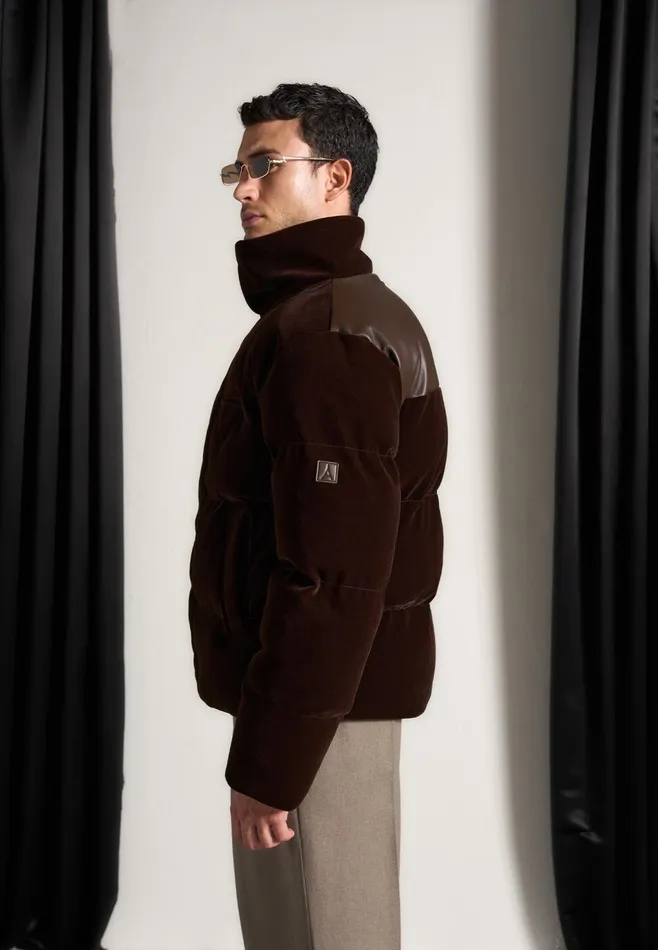 Men Manire De Voir Limited Edition Velvet Puffer Jacket Brown