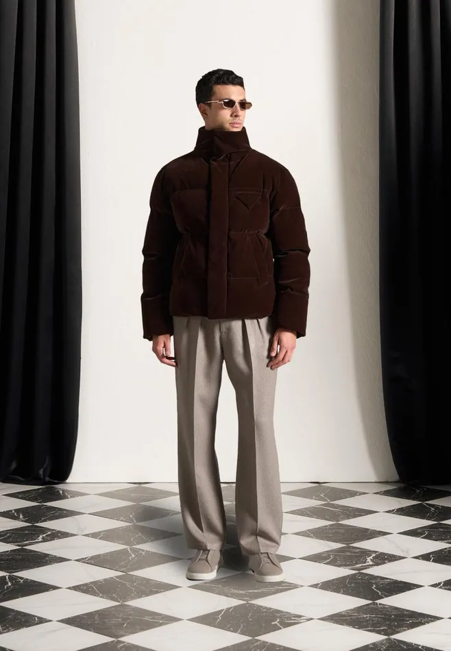 Men Manire De Voir Limited Edition Velvet Puffer Jacket Brown