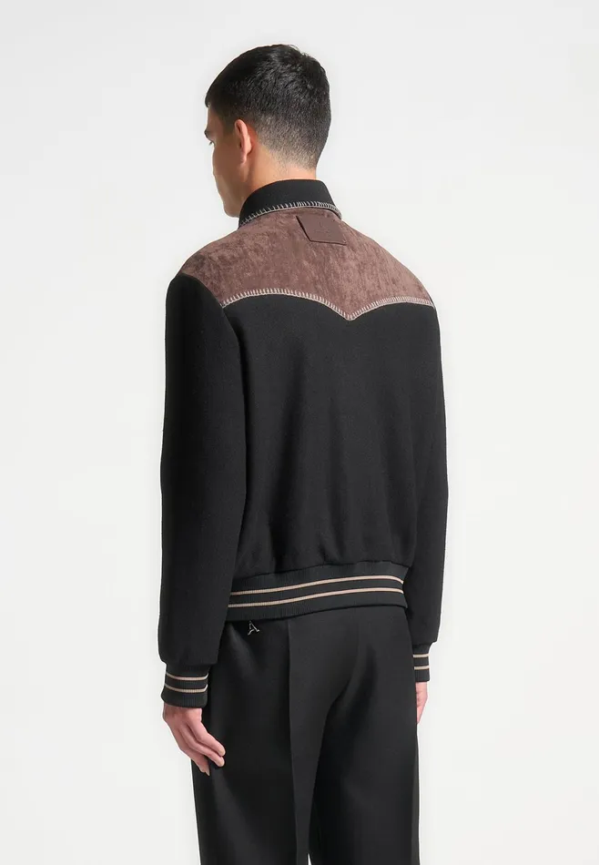 Men Manire De Voir Suede And Wool Whipstitch Varsity Jacket Blackbrown