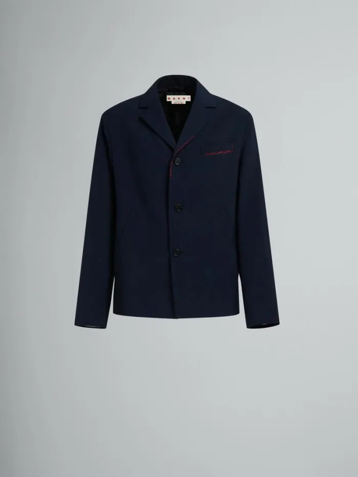 Men Marni Coats and Jackets Deep Blue Tropical Wool Blazer With Marni Mending