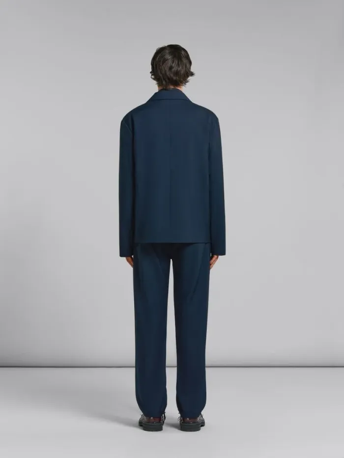 Men Marni Coats and Jackets Deep Blue Tropical Wool Blazer With Marni Mending