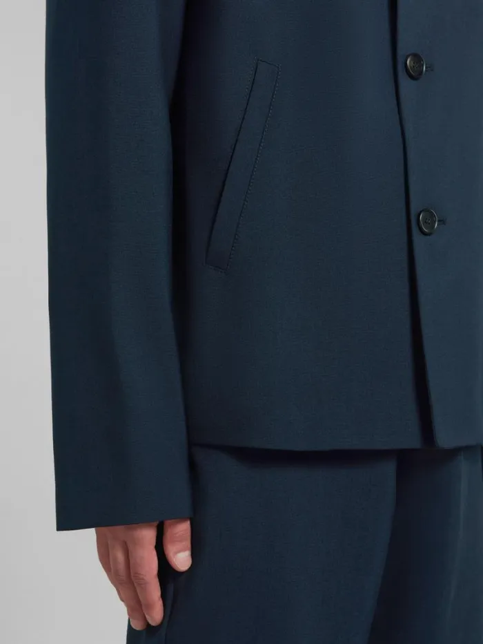 Men Marni Coats and Jackets Deep Blue Tropical Wool Blazer With Marni Mending