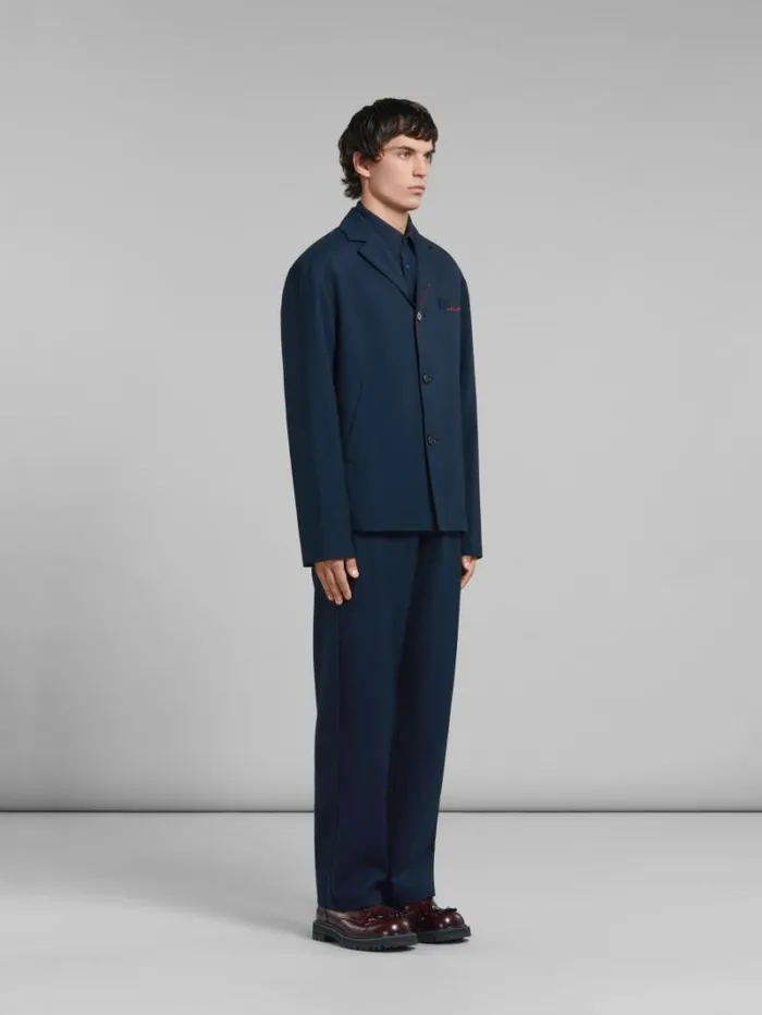 Men Marni Coats and Jackets Deep Blue Tropical Wool Blazer With Marni Mending
