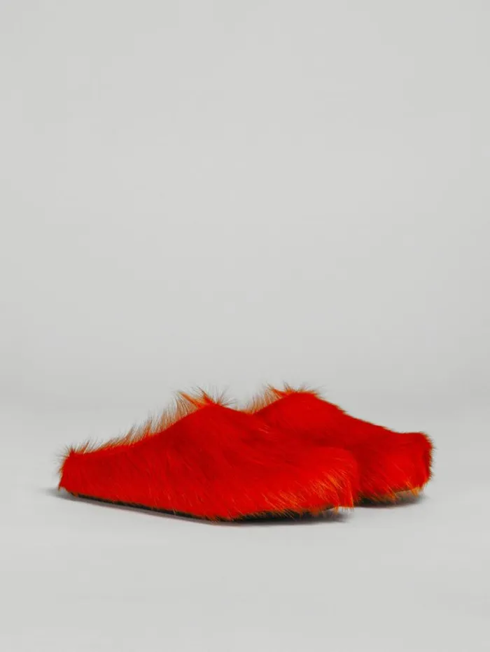 Men Marni Fussbett Sabot Orange Long Hair Calfskin Fussbett Sabot