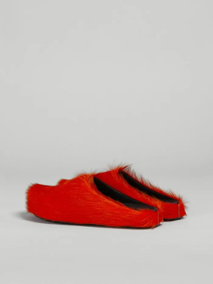 Men Marni Fussbett Sabot Orange Long Hair Calfskin Fussbett Sabot