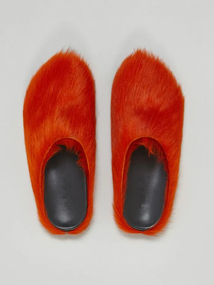 Men Marni Fussbett Sabot Orange Long Hair Calfskin Fussbett Sabot