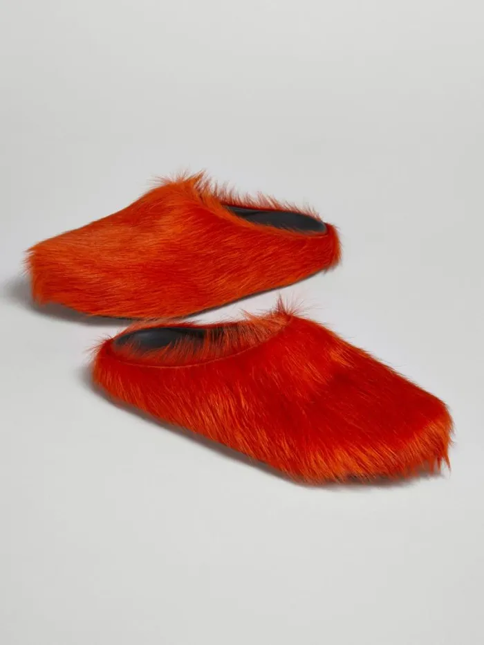 Men Marni Fussbett Sabot Orange Long Hair Calfskin Fussbett Sabot
