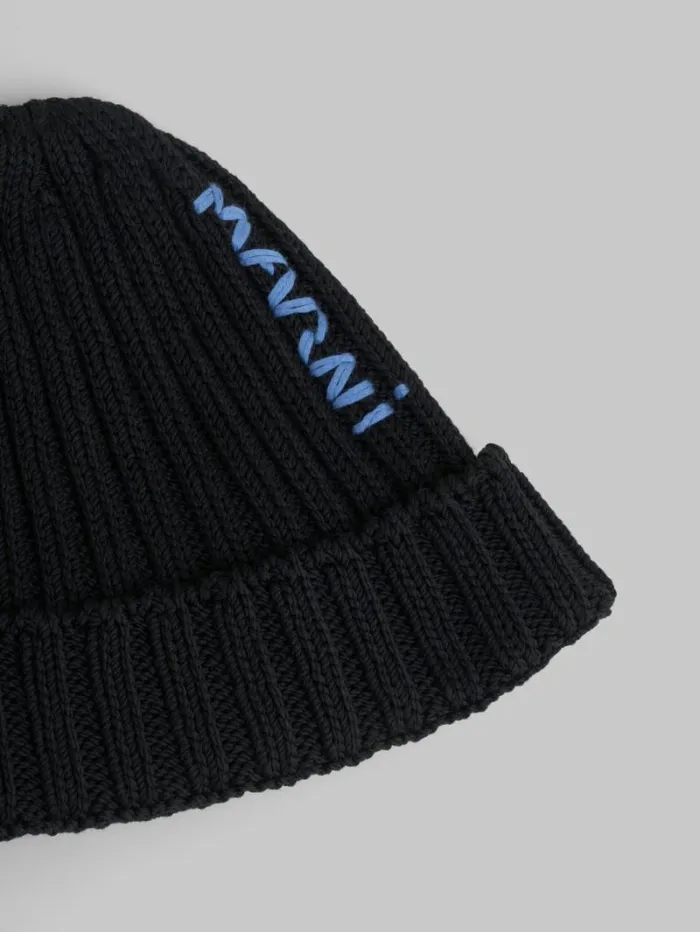 Men Marni Hats Black Cotton Beret With Embroidered Marni Logo