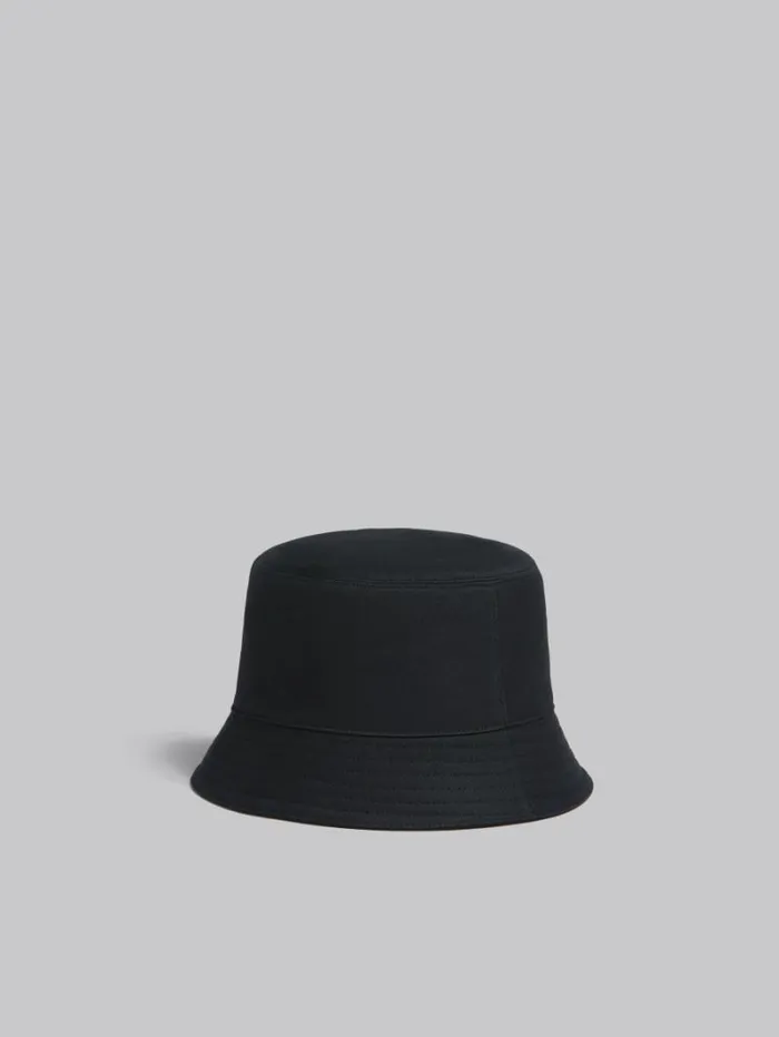 Men Marni Hats Black Organic Gabardine Bucket Hat With Embroidered Logo