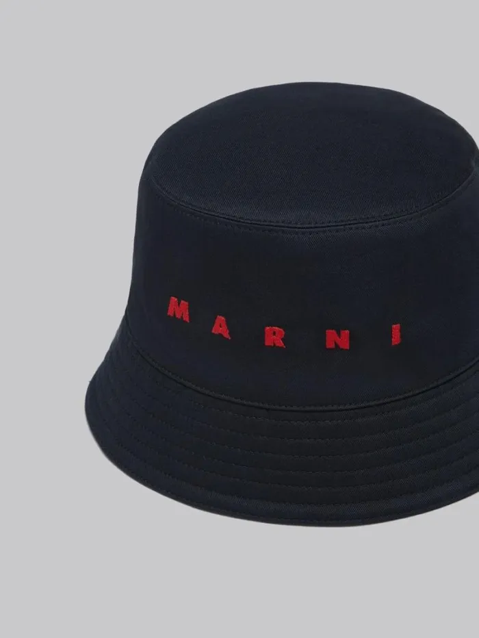 Men Marni Hats Black Organic Gabardine Bucket Hat With Embroidered Logo