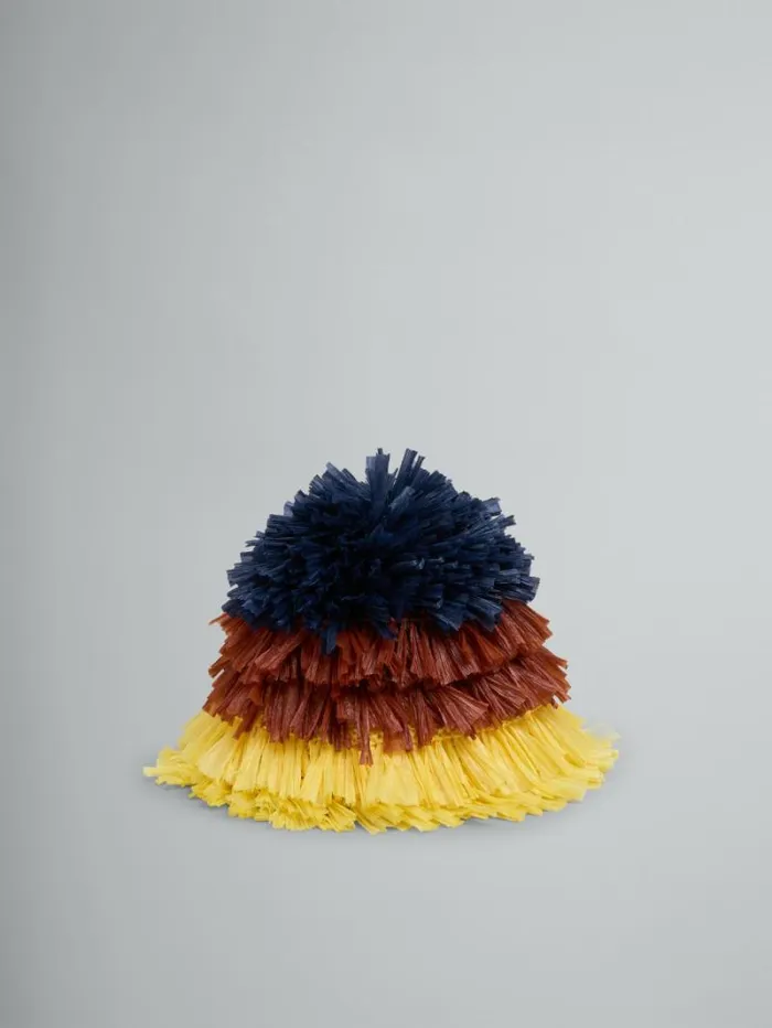 Men Marni Hats Blue Brown And Yellow RaffiaEffect Bucket Hat