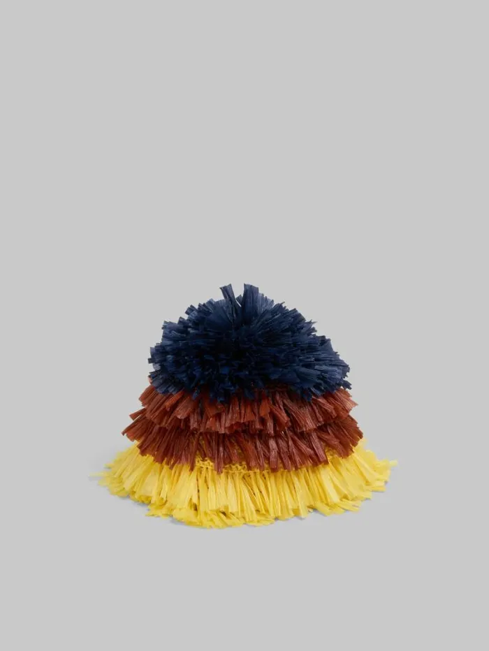 Men Marni Hats Blue Brown And Yellow RaffiaEffect Bucket Hat