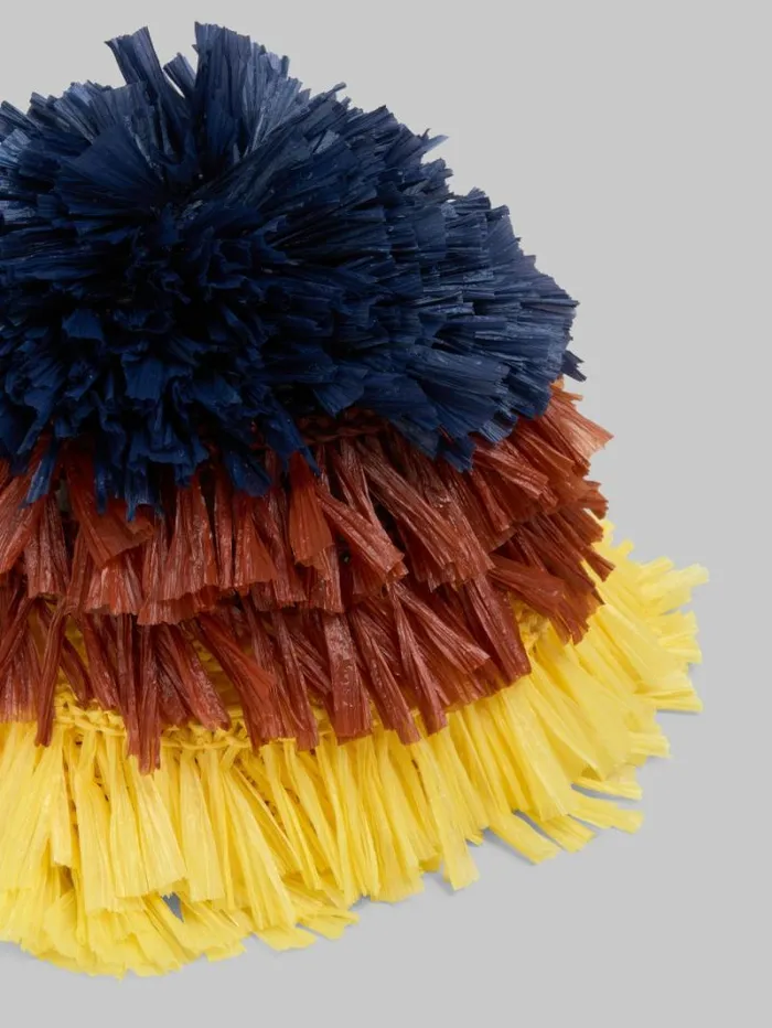 Men Marni Hats Blue Brown And Yellow RaffiaEffect Bucket Hat