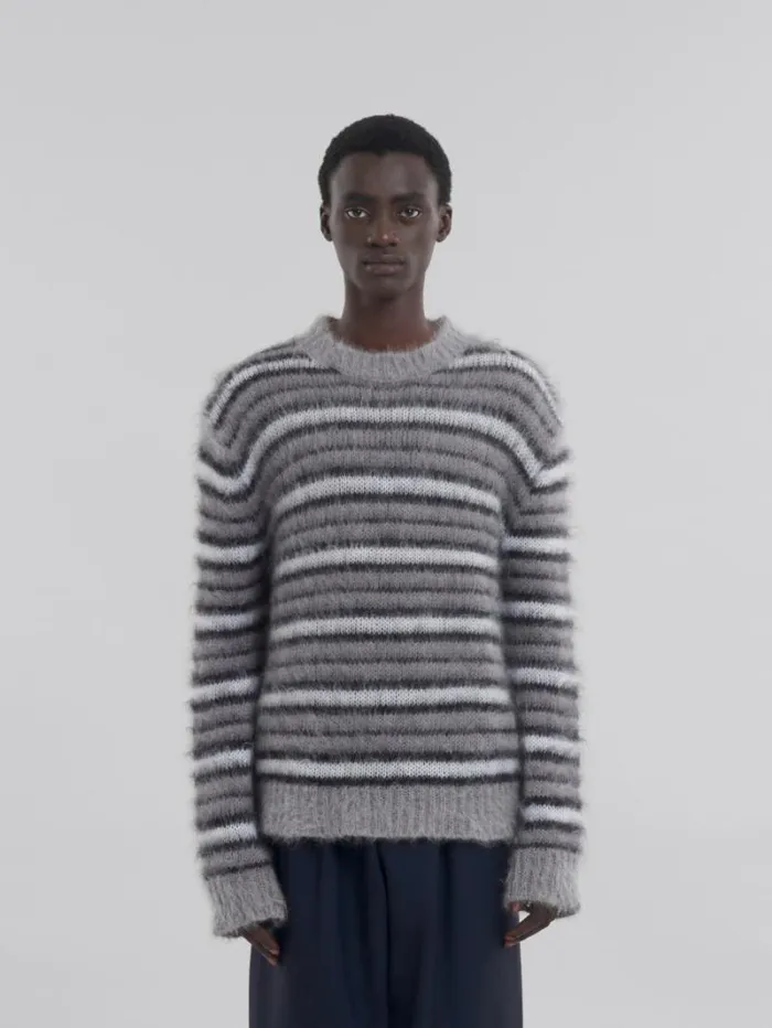 Men Marni Knitwear Grey Striped Mohair Jumper