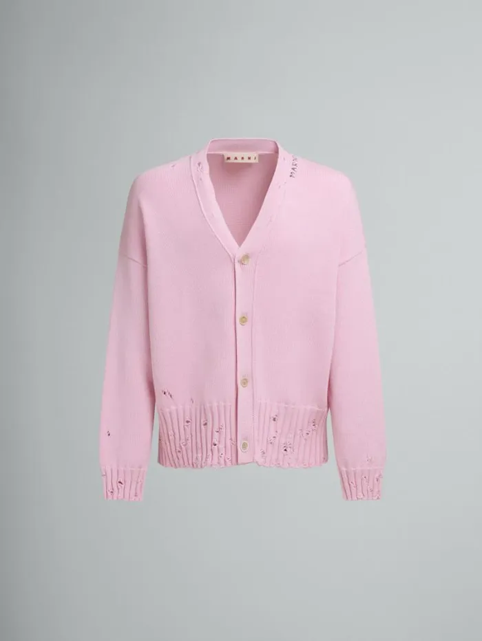 Men Marni Knitwear Pink Cotton Cardigan With Marni Symbol