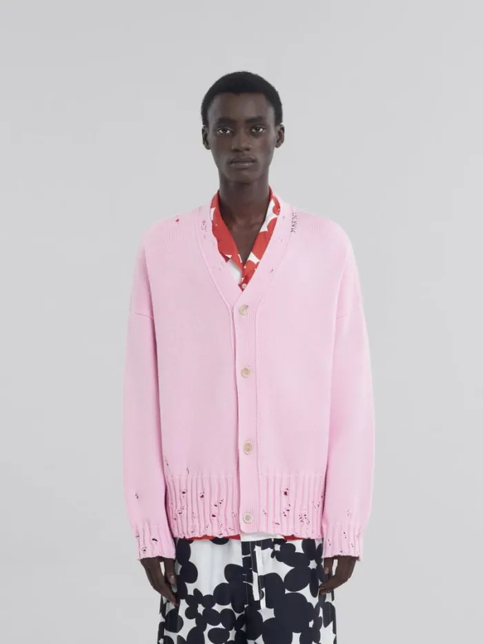 Men Marni Knitwear Pink Cotton Cardigan With Marni Symbol