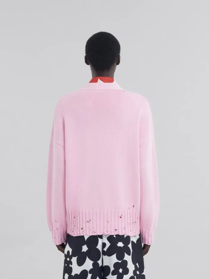 Men Marni Knitwear Pink Cotton Cardigan With Marni Symbol