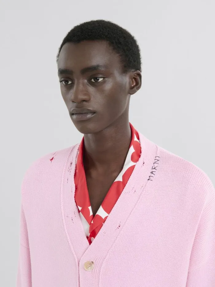 Men Marni Knitwear Pink Cotton Cardigan With Marni Symbol