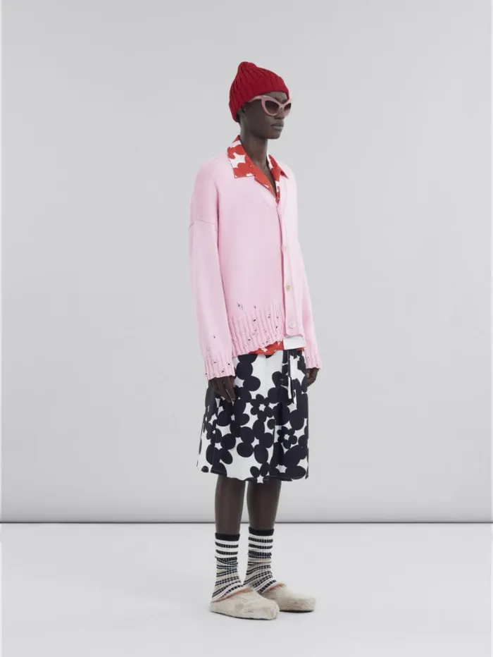 Men Marni Knitwear Pink Cotton Cardigan With Marni Symbol