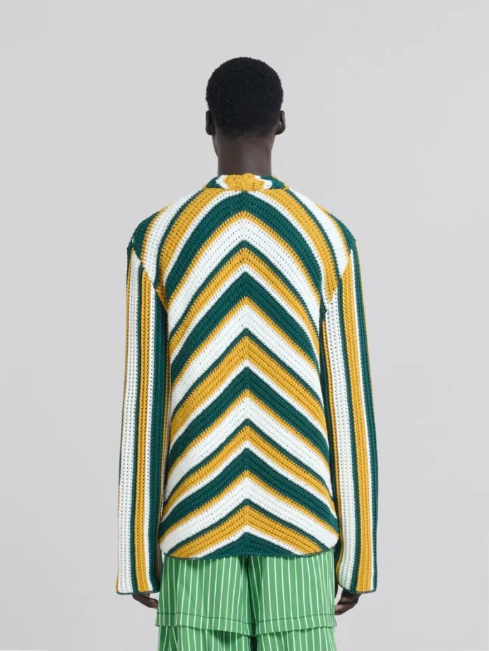 Men Marni Knitwear Teal And Yellow Crochet Cardigan With Chevron Pattern