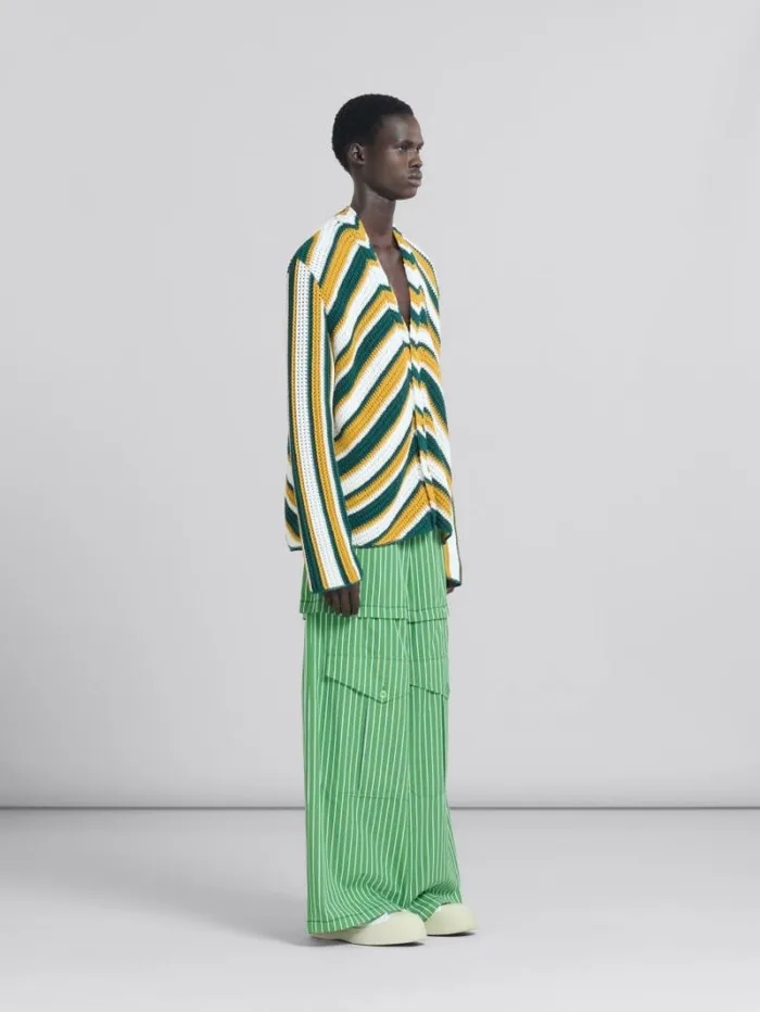 Men Marni Knitwear Teal And Yellow Crochet Cardigan With Chevron Pattern