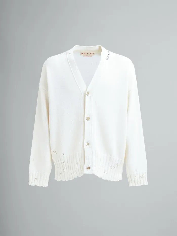 Men Marni Knitwear White Dishevelled Cotton Cardigan With Marni Mending