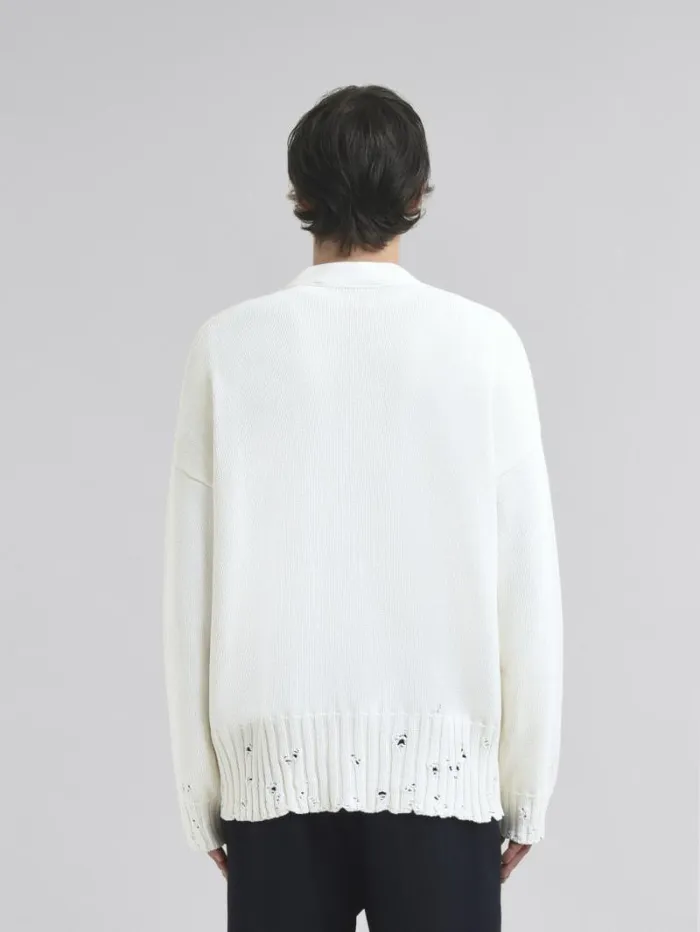Men Marni Knitwear White Dishevelled Cotton Cardigan With Marni Mending