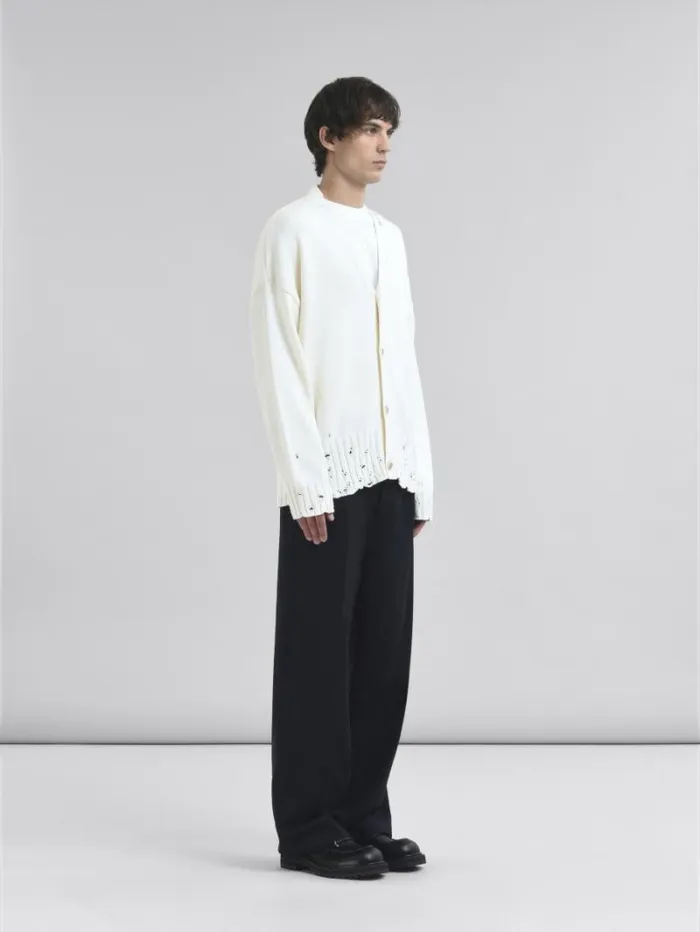 Men Marni Knitwear White Dishevelled Cotton Cardigan With Marni Mending