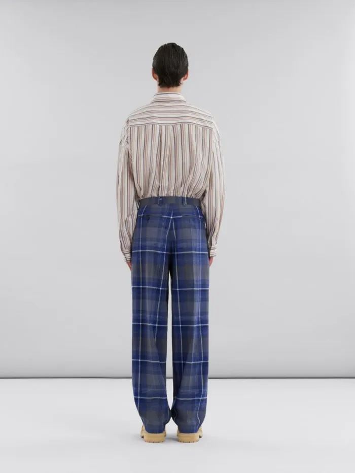 Men Marni Pants Blue Checked Wool Pleated Trousers