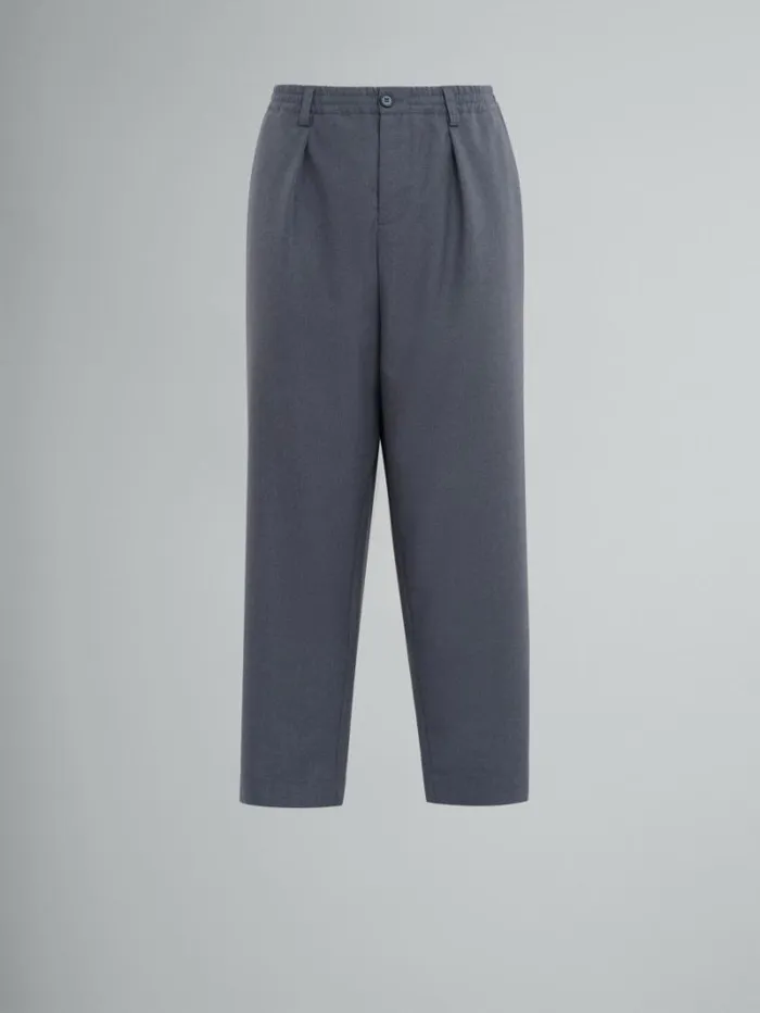 Men Marni Pants Grey Tropical Wool Trousers With Drawstring Waist