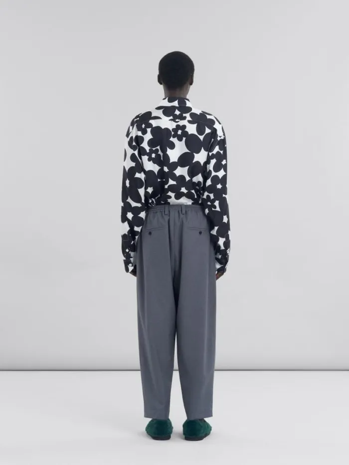 Men Marni Pants Grey Tropical Wool Trousers With Drawstring Waist