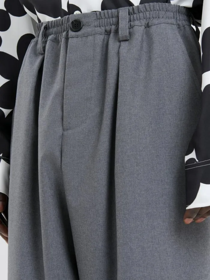 Men Marni Pants Grey Tropical Wool Trousers With Drawstring Waist