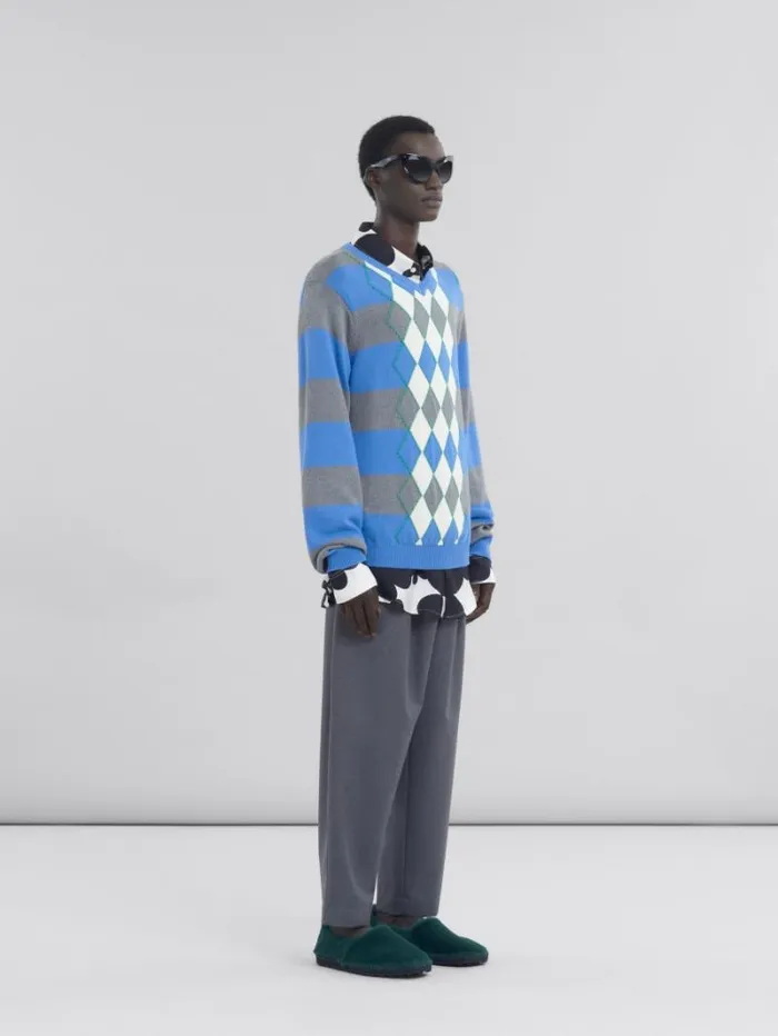 Men Marni Pants Grey Tropical Wool Trousers With Drawstring Waist