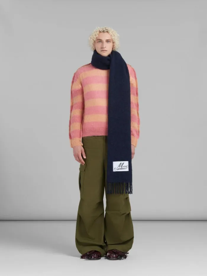 Men Marni Scarves Deep Blue Brushed Alpaca Scarf With Fringes