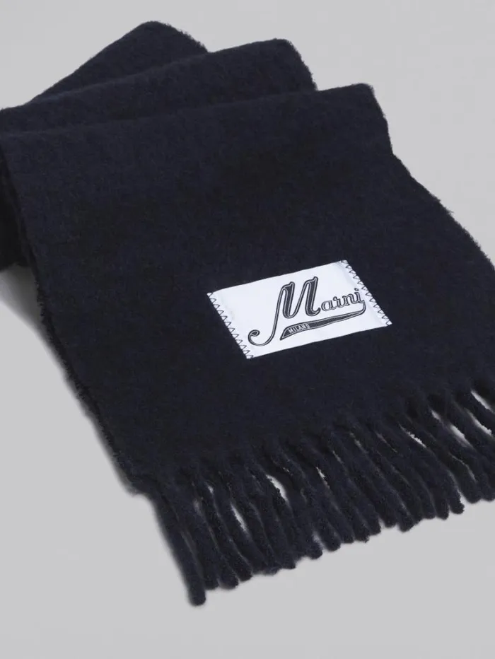 Men Marni Scarves Deep Blue Brushed Alpaca Scarf With Fringes