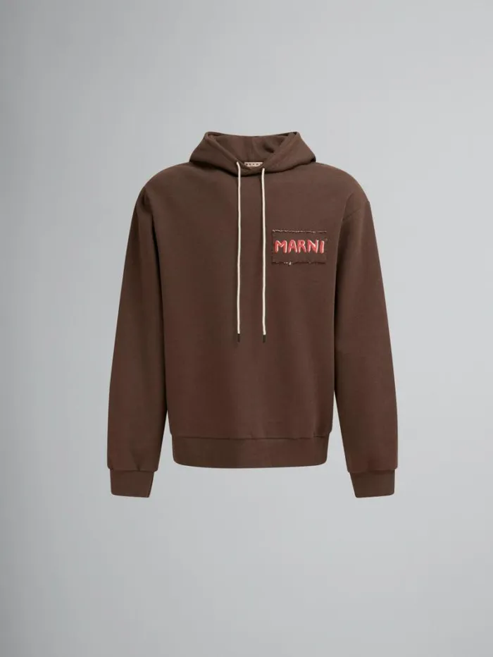 Men Marni Sweatshirts Brown Melange Cotton Hoodie With Marni Patch