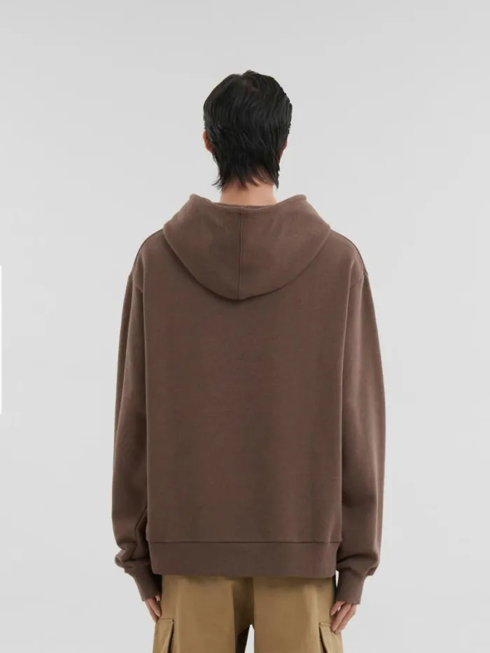 Men Marni Sweatshirts Brown Melange Cotton Hoodie With Marni Patch