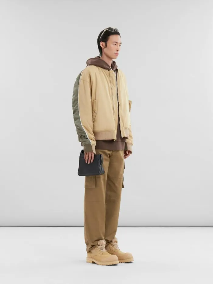 Men Marni Sweatshirts Brown Melange Cotton Hoodie With Marni Patch