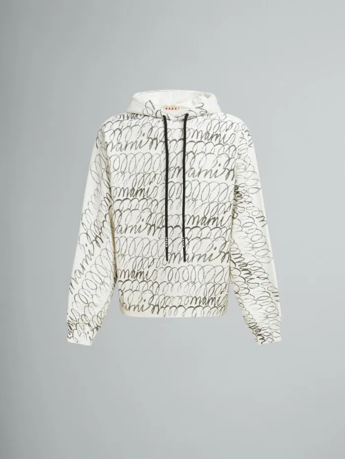 Men Marni Sweatshirts White Organic Cotton Hoodie With Marni Scribble Motif