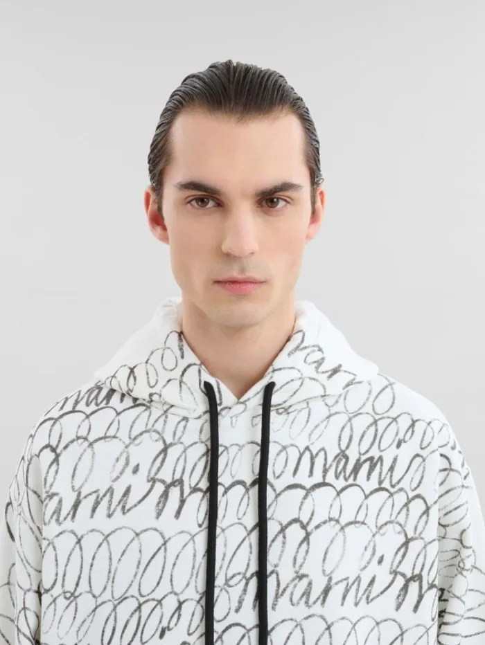 Men Marni Sweatshirts White Organic Cotton Hoodie With Marni Scribble Motif