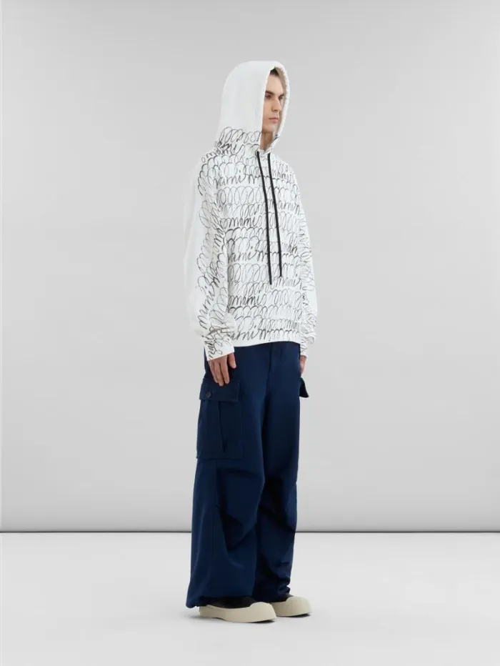 Men Marni Sweatshirts White Organic Cotton Hoodie With Marni Scribble Motif