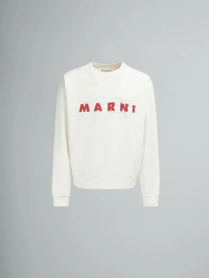 Men Marni Sweatshirts White Organic Cotton Sweatshirt With Wrinkled Marni Logo