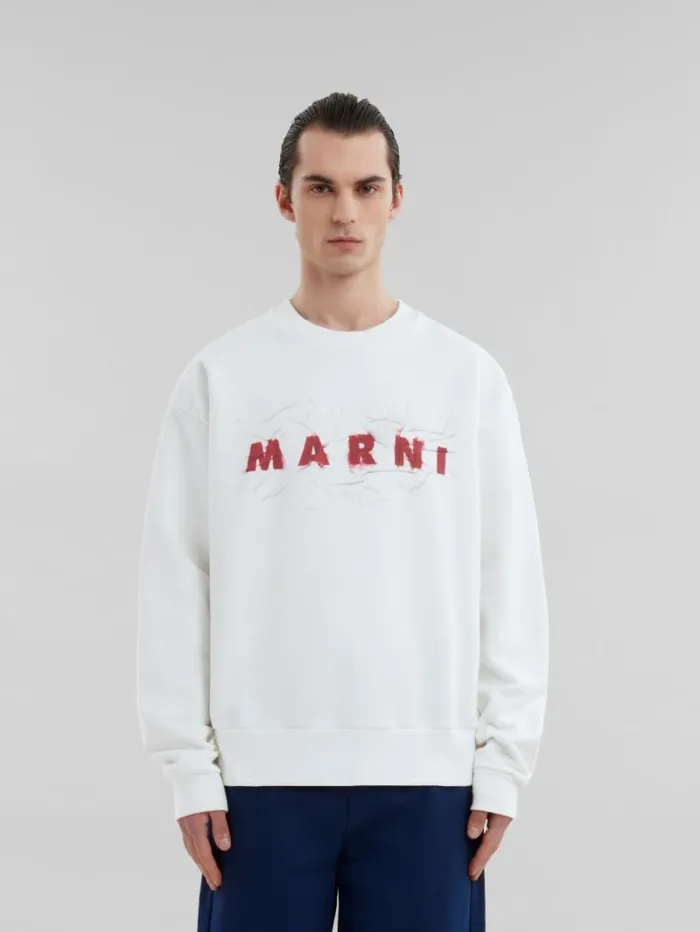 Men Marni Sweatshirts White Organic Cotton Sweatshirt With Wrinkled Marni Logo