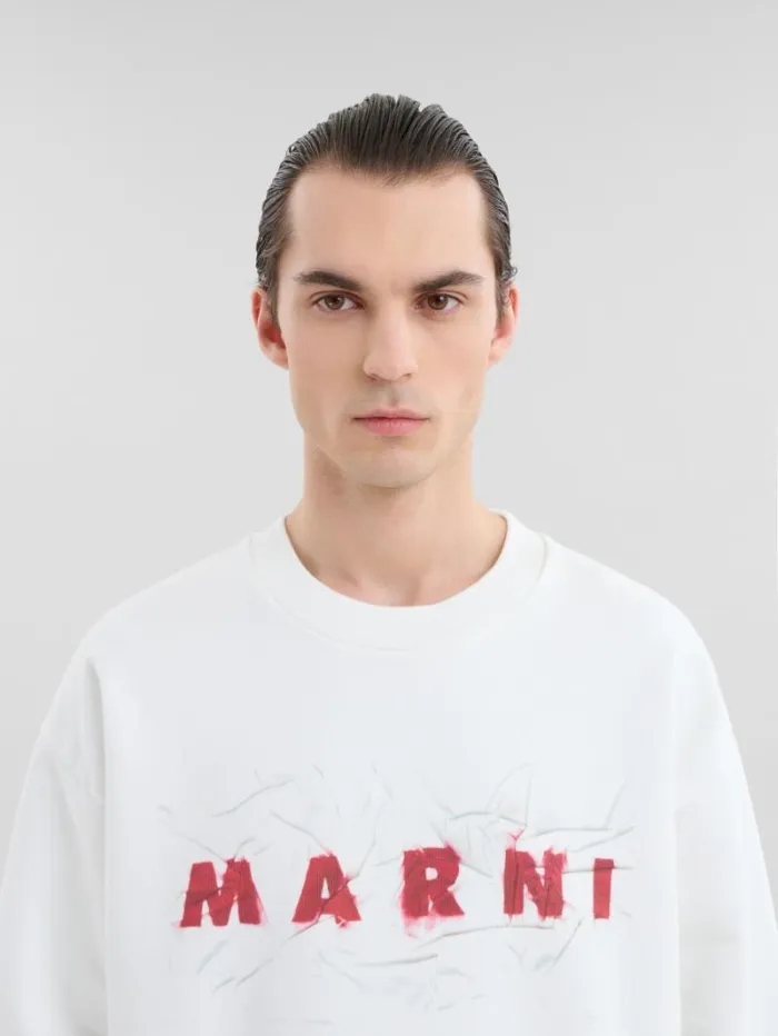 Men Marni Sweatshirts White Organic Cotton Sweatshirt With Wrinkled Marni Logo