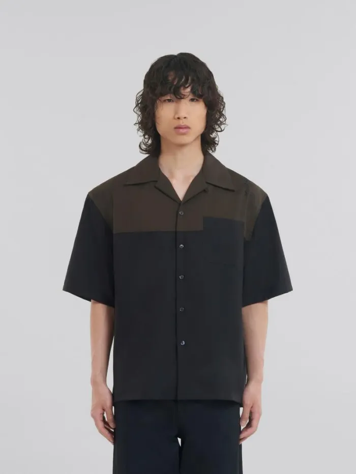 Men Marni Tops and Tshirts Black And Brown Wool Bowling Shirt