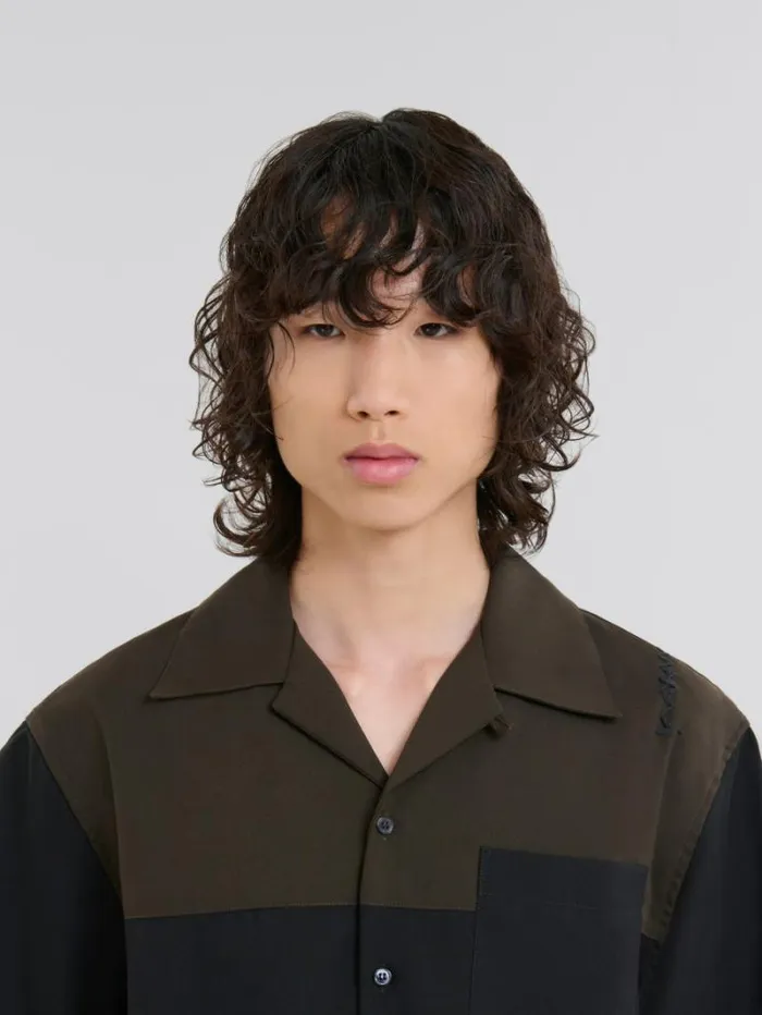 Men Marni Tops and Tshirts Black And Brown Wool Bowling Shirt